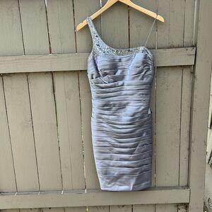 Adrianna Papell Silver One Shoulder Dress